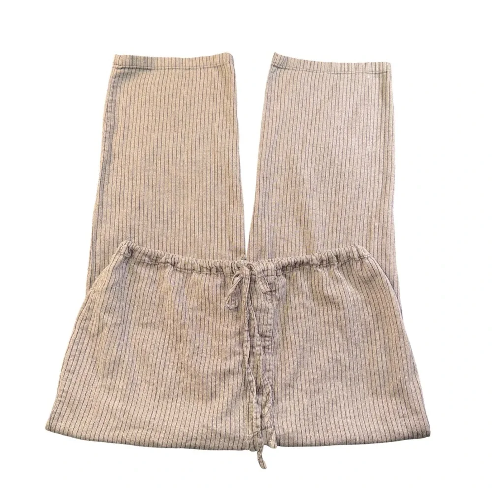 Nordstrom Vintage Cotton Pants XL Tan Grey Herringbone Stripe Baggy Lounge